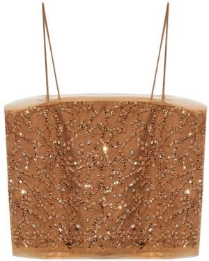 Munthe Nannali Sequin-Embellished Bead-Embellished Top - Brown