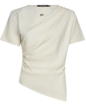 KARL LAGERFELD Asymmetric Draped T-Shirt - White