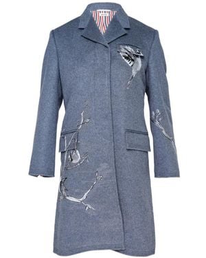 Thom Browne Embroidered Chesterfield Coat - Blue