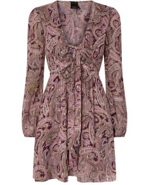 Pinko Paisley-Print Tie-Neck Mini Dress - Purple