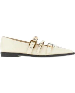 Pinko Buckle-Embellished Pointed Ballet Flats - White