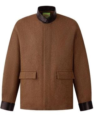 Shanghai Tang Leather-Trim Jacket - Brown
