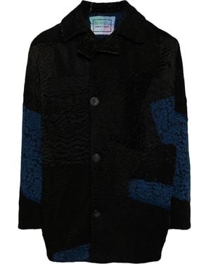 By Walid Patchwork Single-Breasted Coat - Black