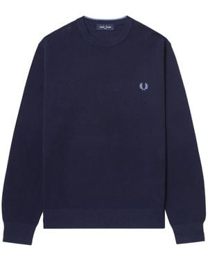 Fred Perry Piqué Logo-Embroidered Waffle-Knit Sweater - Blue