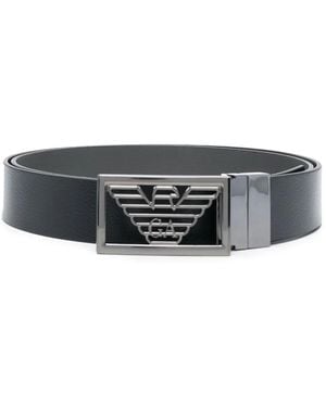 Emporio Armani Logo-Plaque Buckle Belt - Black