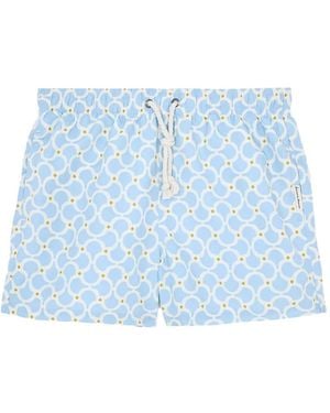 GASSA D'AMANTE Nora Geometric-Print Drawstring Swim Shorts - Blue