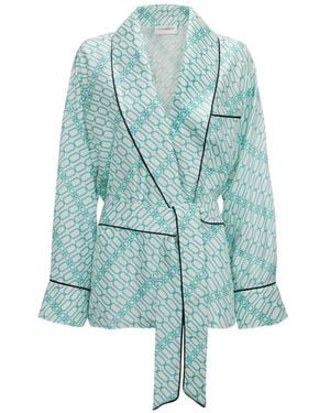 Victoria Beckham Alba Portofino-Print Belted Jacket - Blue