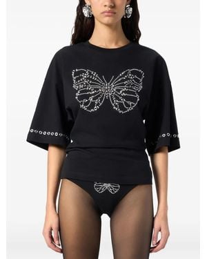 Blumarine T-Shirt Mit Schmetterling - Schwarz