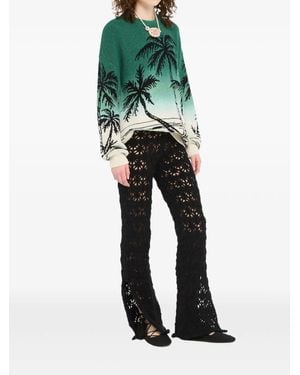 Alanui Wave Bloom Palm-Tree Sweater - Green