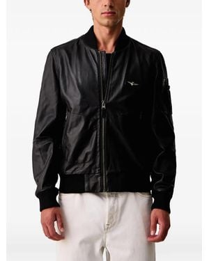 Aeronautica Militare Logo-Plaque Leather Jacket - Black
