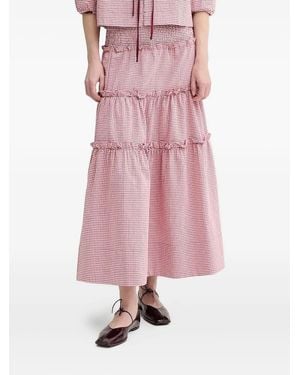 Alohas Gingham Ruffled Midi Skirt - Pink