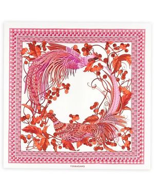 Ferragamo Bird-Print Silk Scarf - Pink
