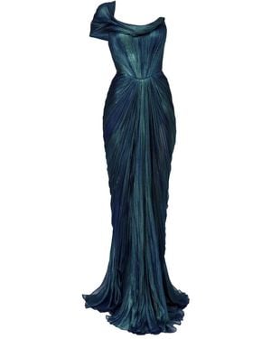 IRIS SERBAN Draped One-Shoulder Silk Dress - Blue