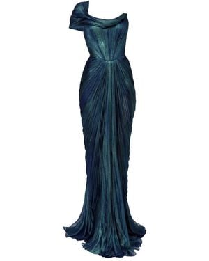 IRIS SERBAN Draped One-Shoulder Silk Dress - Blue