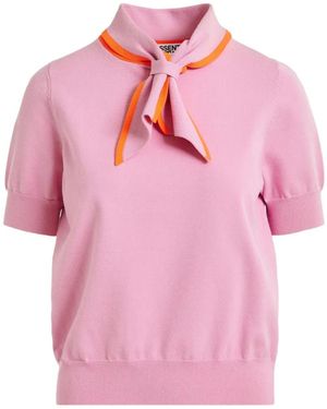 Essentiel Antwerp Contrasting Collar Fine-Knit Polo Top - Pink