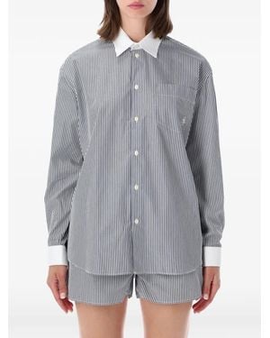 Sporty & Rich Vertical-Stripe Long-Sleeve Shirt - Grey