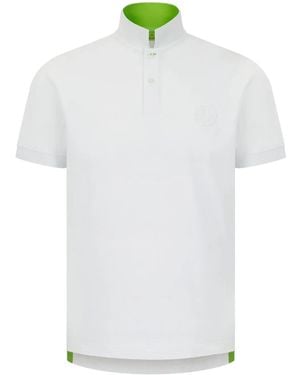 Shanghai Tang Embossed-Shou Contrast-Collar Polo Shirt - White