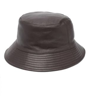 Yves Salomon Tonal-Stitching Leather Bucket Hat - Grey