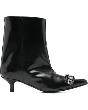 Toga Toe-Embellishment Pointed-Toe Leather Boots - Black