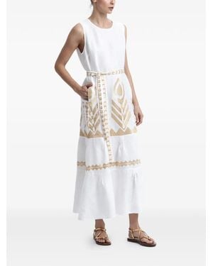 Greek Archaic Kori Embroidered Tiered Dress - White