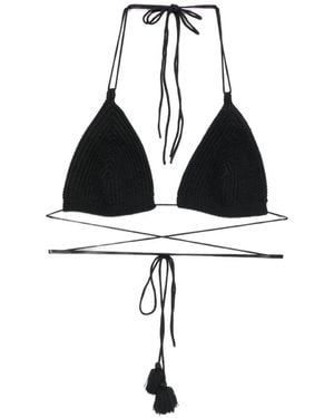 ELOU Azure Crochet Tassel-Detail Bikini Top - Black