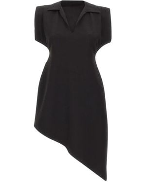 Kaos Asymmetric Padded-Shoulder Midi Dress - Black