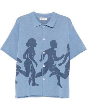 Carne Bollente Few Hard Intarsia-Knit Cotton Shirt - Blue