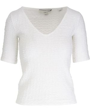 Vince Textured Short Sleeve T-Shirt With V-Neckline - White