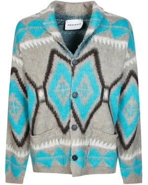Amaranto Geometric-Pattern Cardigan - Blue