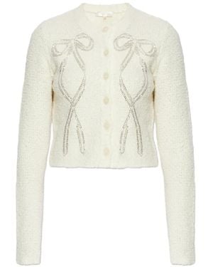 LoveShackFancy Leocadia Beaded Bow Cardigan - White