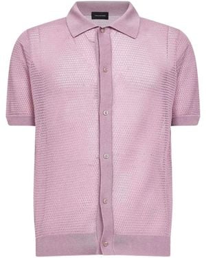 Tagliatore Pointelle-Knit Short-Sleeve Shirt - Pink