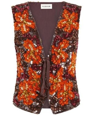 P.A.R.O.S.H. Sequin-Embellished Floral-Pattern Waistcoat - Orange