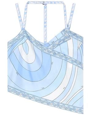 PUCCI Iride-Print Silk Scarf Top - Blue