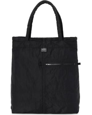 Porter-Yoshida and Co Bolso de hombro con bolsillo con cremallera en la parte exterior - Negro