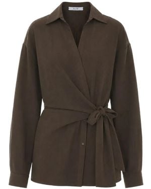 ELEH Bow-Detail Wrap-Style Shirt - Brown