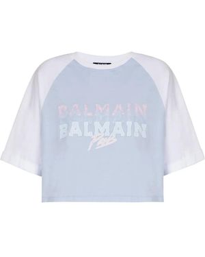 Balmain クロップド Tシャツ - ブルー