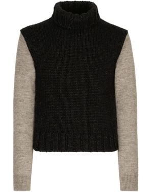 Dolce & Gabbana High-Neck Bicolour Wool Jumper - Black