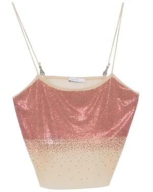 Patrizia Pepe Rhinestone Tulle Top - Pink