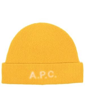 A.P.C. Logo-Print Beanie - Yellow