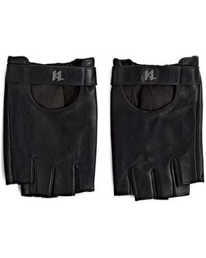 KARL LAGERFELD Monogram Fingerless Leather Gloves - Black