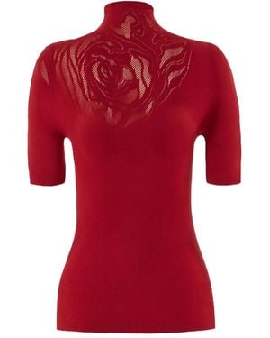 Wolford Rose-Pattern Short-Sleeve Top - Red
