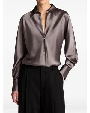 Vince Bias-Cut Long-Sleeve Blouse - Grey