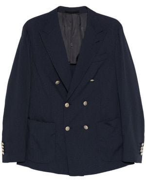 Eleventy Double-Breasted Check Jacket - Blue