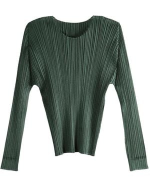 Pleats Please Issey Miyake Pleated Long-Sleeved Top - Green