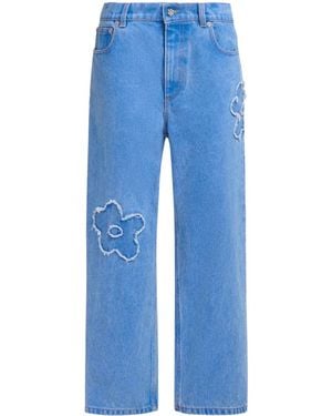 Marni Embroidered Straight-Leg Jeans - Blue