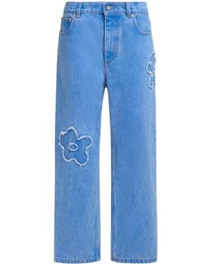 Marni Embroidered Straight-Leg Jeans - Blue