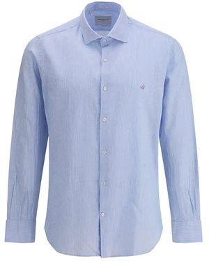 Brooksfield Striped Embroidered-Logo Shirt - Blue