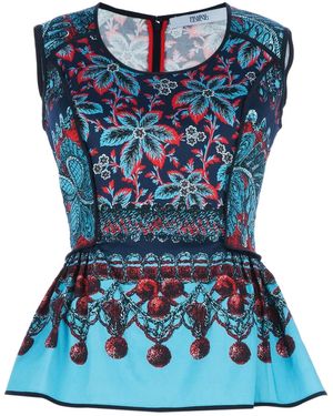 Linda Farrow Top Con Peplum Y Estampado Floral - Azul