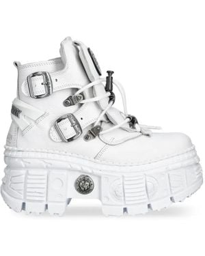 New Rock M-Wall052-Cev161 Buckle-Fastening Platform Boots - White