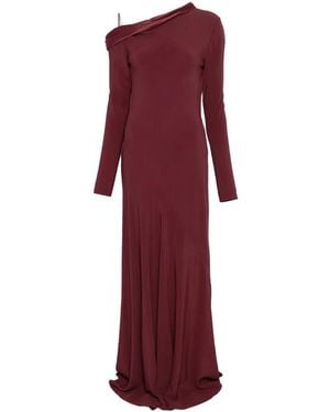 Alberta Ferretti Aymmetric-Neck Long-Sleeve Maxi Dress - Red